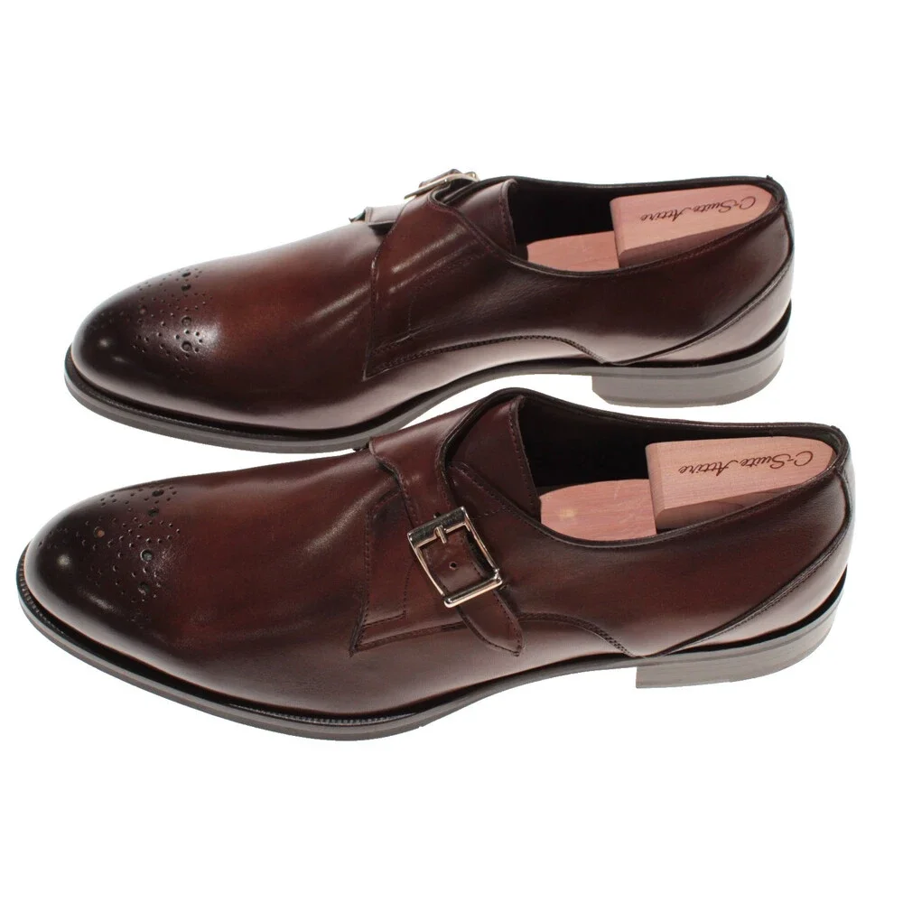 Pastori NWB Single Monk Strap Dress Shoes Size 12 US in Brown Leather